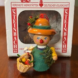 Vntg Steinbach Garden Farmer Christmas Ornament Germany 3.25” Wood with Box